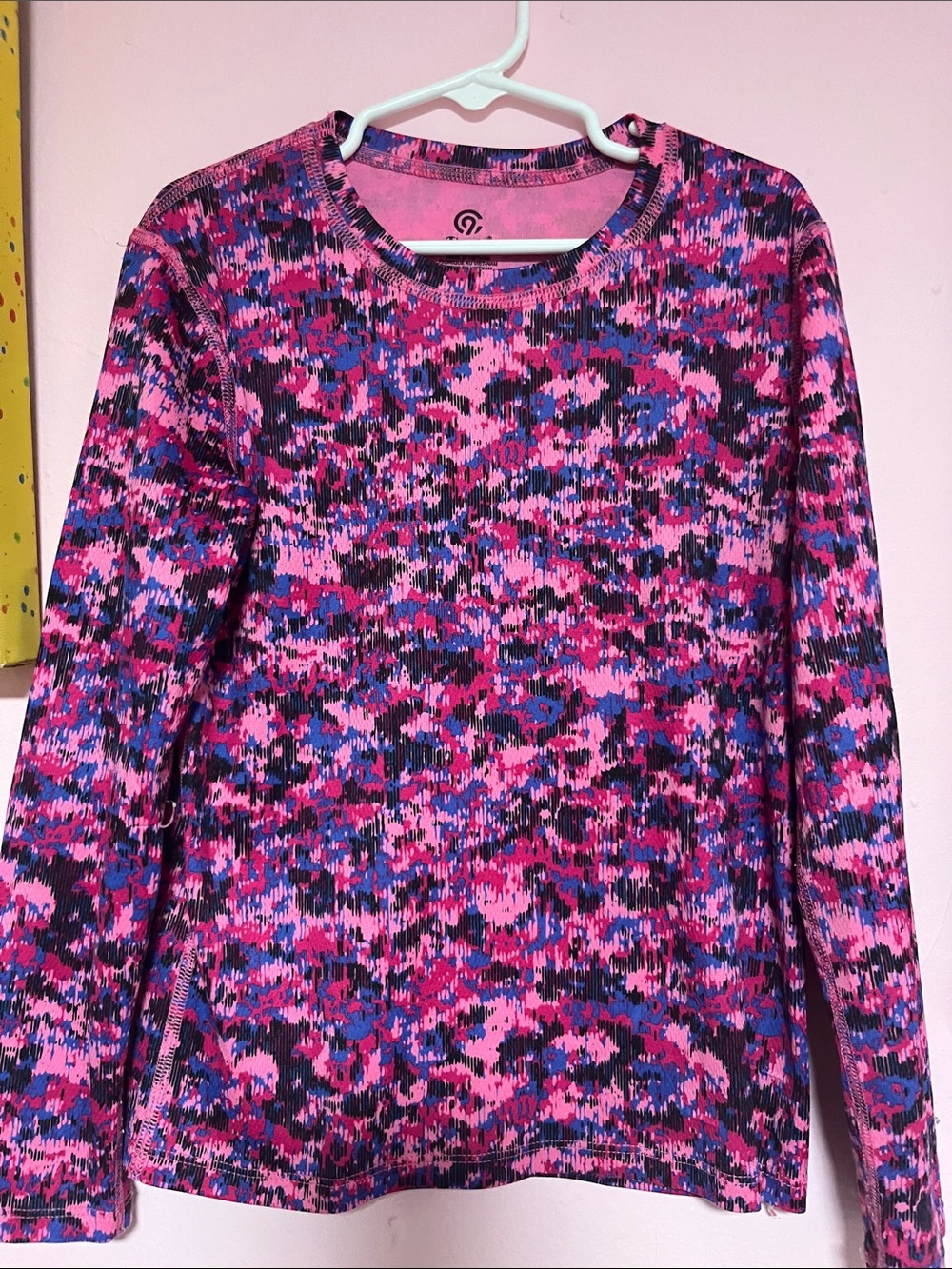 Champion Girls' Long Sleeve Tee in Pink, Blue & Black Abstract Print